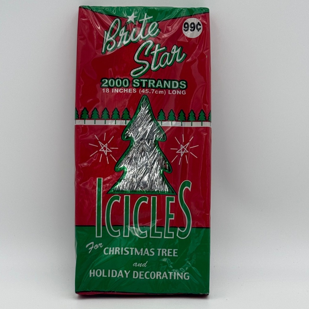 Brite Star Christmas Tree Icicles 2000 Strands 18 Inch Silver Tinsel Vintage New